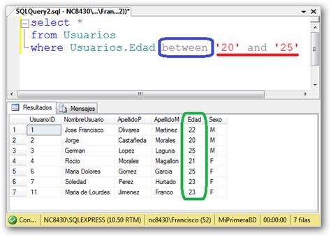 between sql ejemplos.